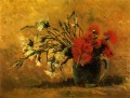 Vase with Red and White Carnations on a Yellow Background Vincent van Gogh